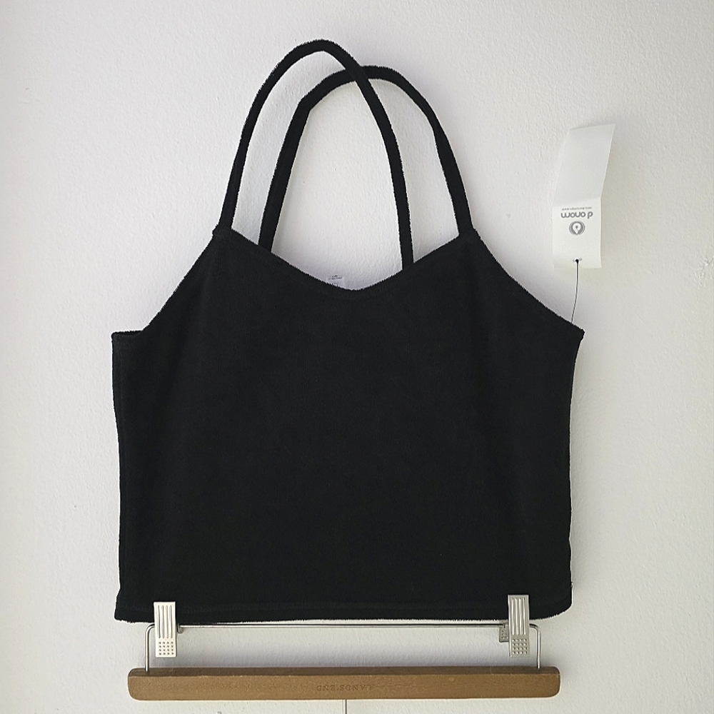 Mono B Black Spaghetti Strap Terry Cloth‎ Crop Sz Large